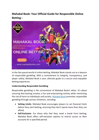 Mahakal Book Your Official Guide for Responsible Online Betting