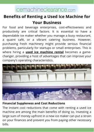 Benefits of Renting a Used Ice Machine for Your Business