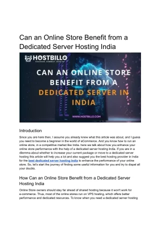 Can an Online Store Benefit from a Dedicated Server in India