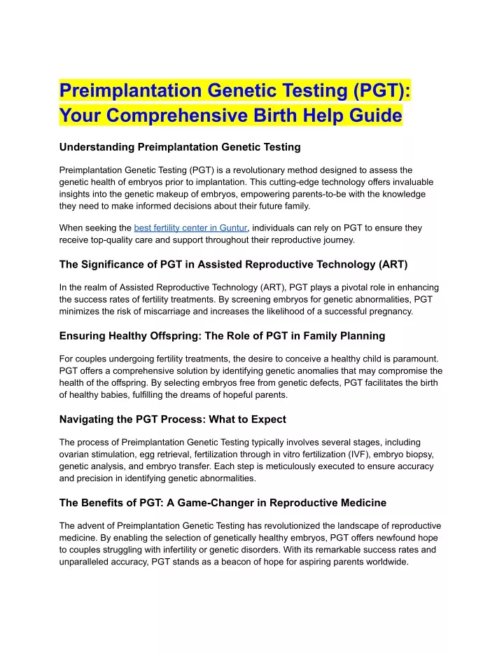 preimplantation genetic testing pgt your