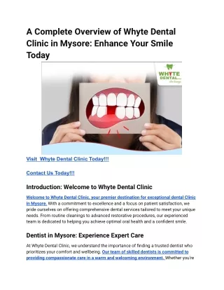 A Complete Overview of Whyte Dental Clinic in Mysore_ Enhance Your Smile Today