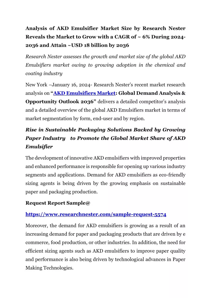 analysis of akd emulsifier market size
