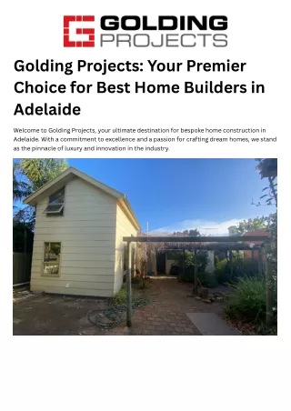 Golding Projects Your Premier Choice for Best Home Builders in Adelaide