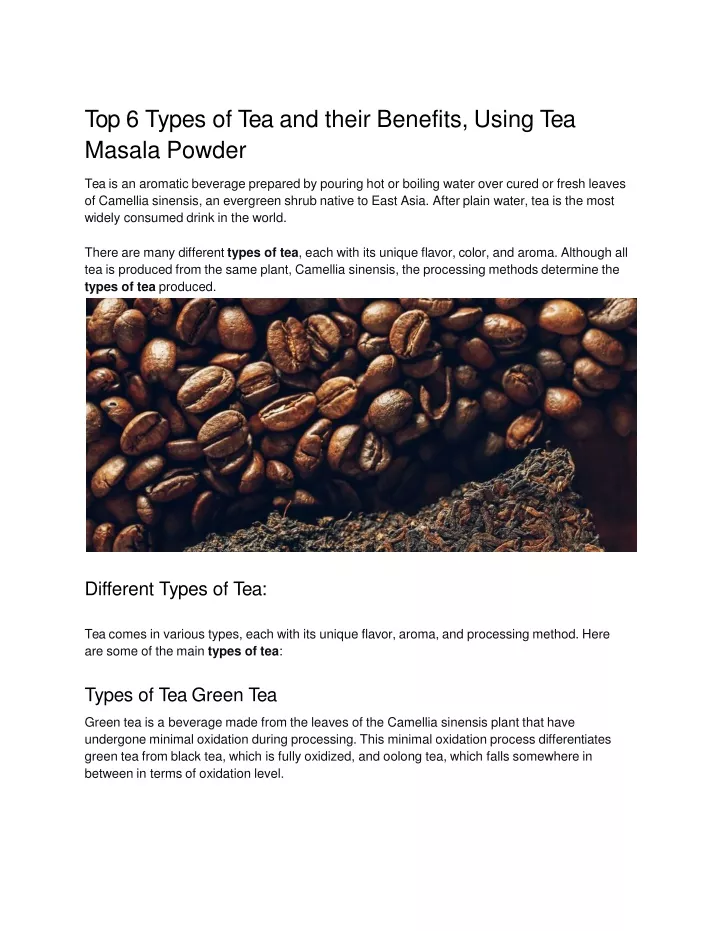 top 6 types of tea and their benefits using