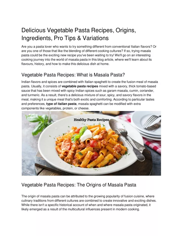 delicious vegetable pasta recipes origins