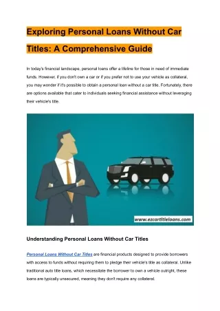 Exploring Personal Loans Without Car Titles_ A Comprehensive Guide _ ezcartitleloans.com