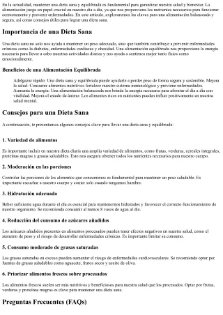 Dieta Sana: Claves para una Alimentación Balanceada y Segura