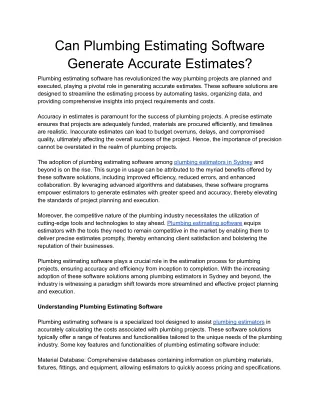 Can Plumbing Estimating Software Generate Accurate Estimates