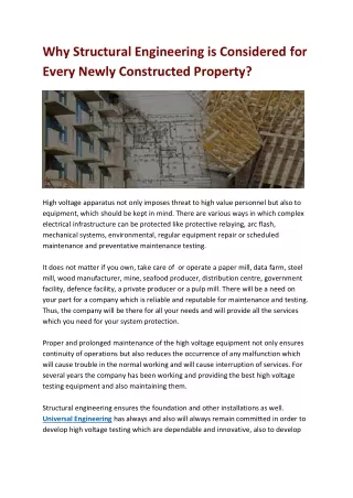 Why Structural Engineering is Considered for Every Newly Constructed Property