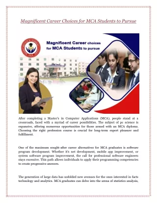 Magnificent Career Choices for MCA Students to Pursue