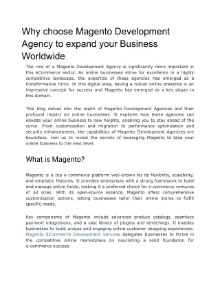 Why choose Magento Development Agency to expand your Business Worldwide