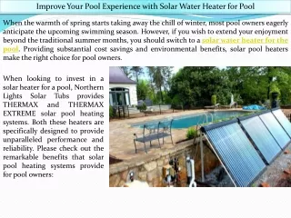Improve Your Pool Experience with Solar Water Heater for Pool