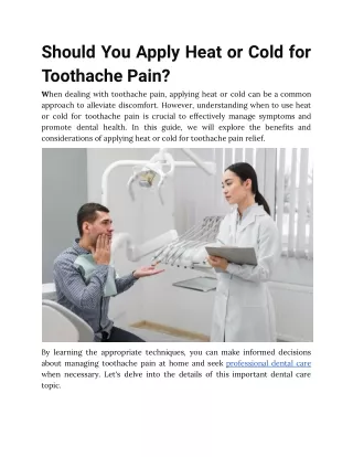 Should You Apply Heat or Cold for Toothache Pain