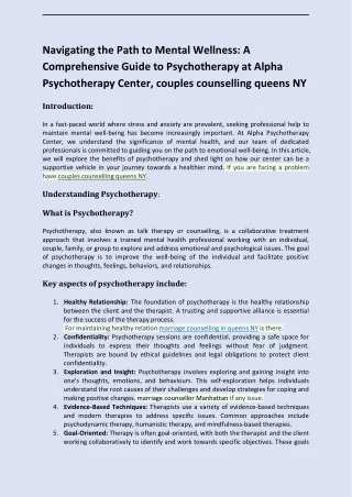 Navigating the Path to Mental Wellness A Comprehensive Guide to Psychotherapy at Alpha Psychotherapy Center, couples cou