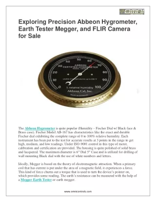 Exploring Precision Abbeon Hygrometer, Earth Tester Megger, and FLIR Camera for