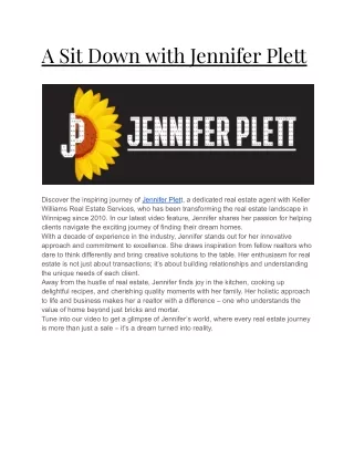 A Sit Down with Jennifer Plett