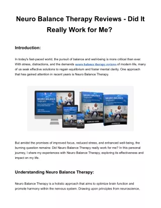 Neuro Balance Therapy Reviews - Did It Really Work for Me