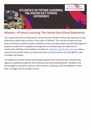 Atlanta's  of Future Learning: The Jewish Day School Experience