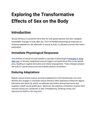 Exploring the Transformative Effects of Sex on the Body