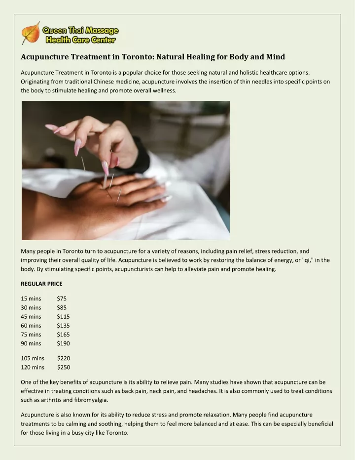 acupuncture treatment in toronto natural healing