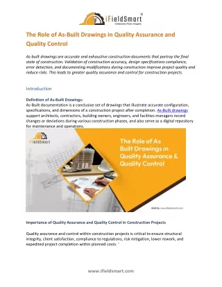 The Role of As-Built Drawings in Quality Assurance and Quality Control