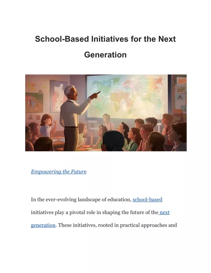 school based initiatives for the next