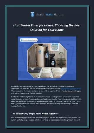 Hard Water Filter for House- Choosing the Best Solution for Your Home