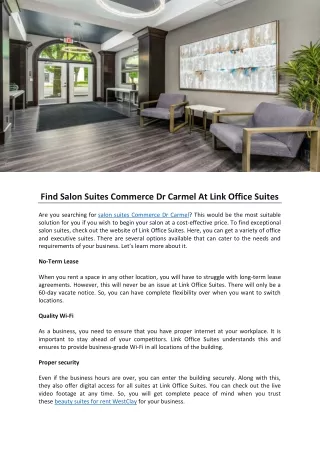 Find Salon Suites Commerce Dr Carmel At Link Office Suites