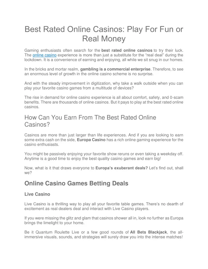 best rated online casinos play for fun or real