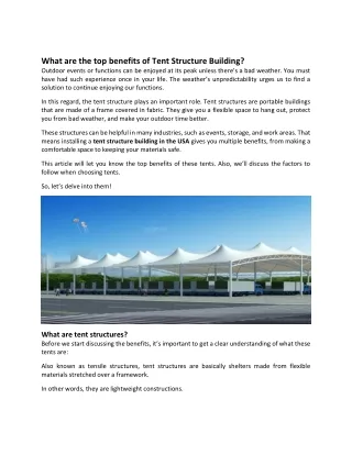 What are the top benefits of Tent Structure Building