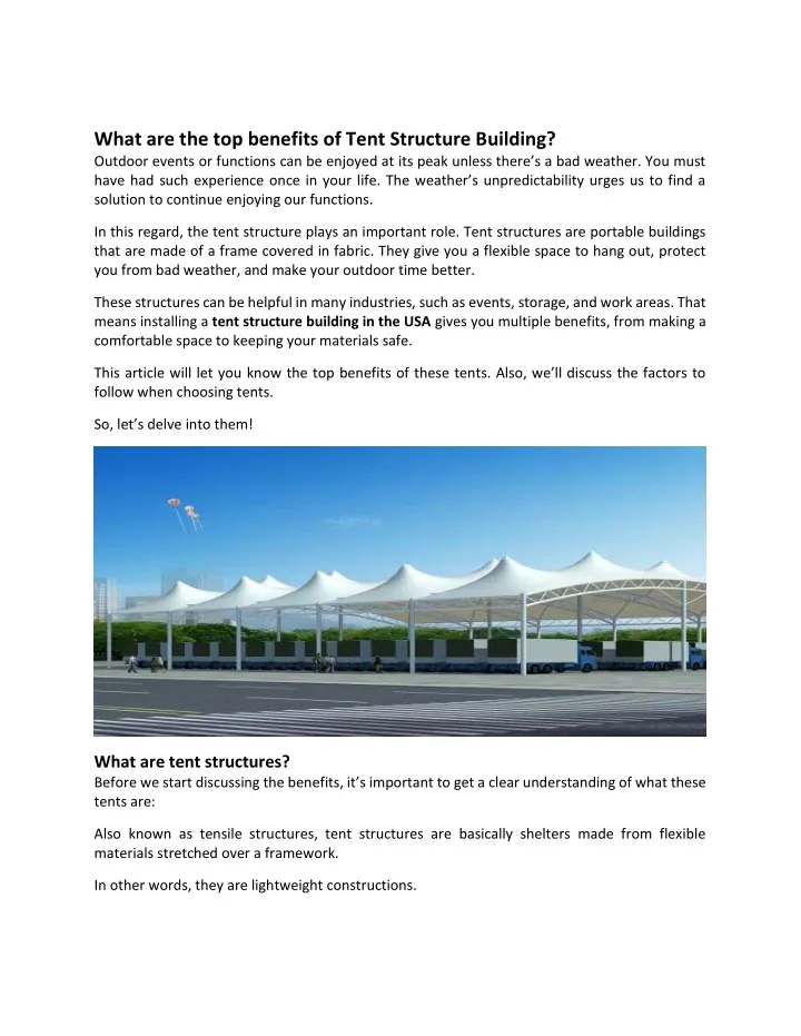 what are the top benefits of tent structure