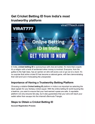 Get Cricket Betting ID from India's most trustworthy platform