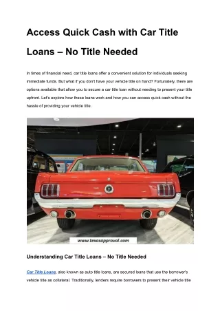 Access Quick Cash with Car Title Loans – No Title Needed _ texasapproval.com_
