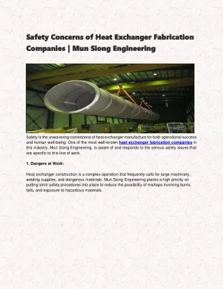Safety Concerns of Heat Exchanger Fabrication Companies  Mun Siong Engineering