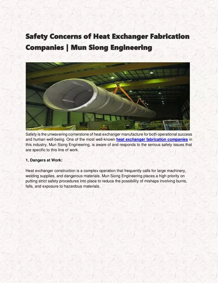safety concerns of heat exchanger fabrication