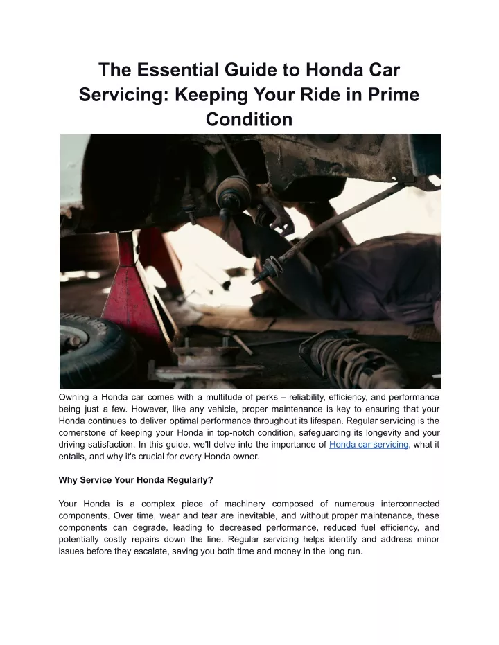 the essential guide to honda car servicing