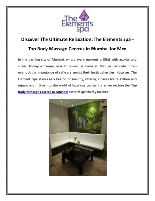 Discover The Ultimate Relaxation The Elements Spa - Top Body Massage Centres in Mumbai for Men