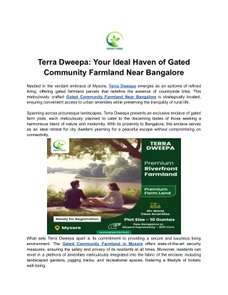 Terra Dweepa - Your Ideal Haven of Gated Community Farmland Near Bangalore
