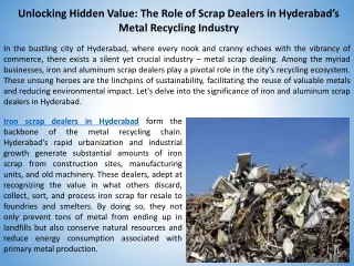Unlocking Hidden Value The Role of Scrap Dealers in Hyderabad’s Metal Recycling Industry