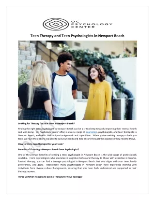 Teen Therapy And Teen Psychologists In Newport Beach