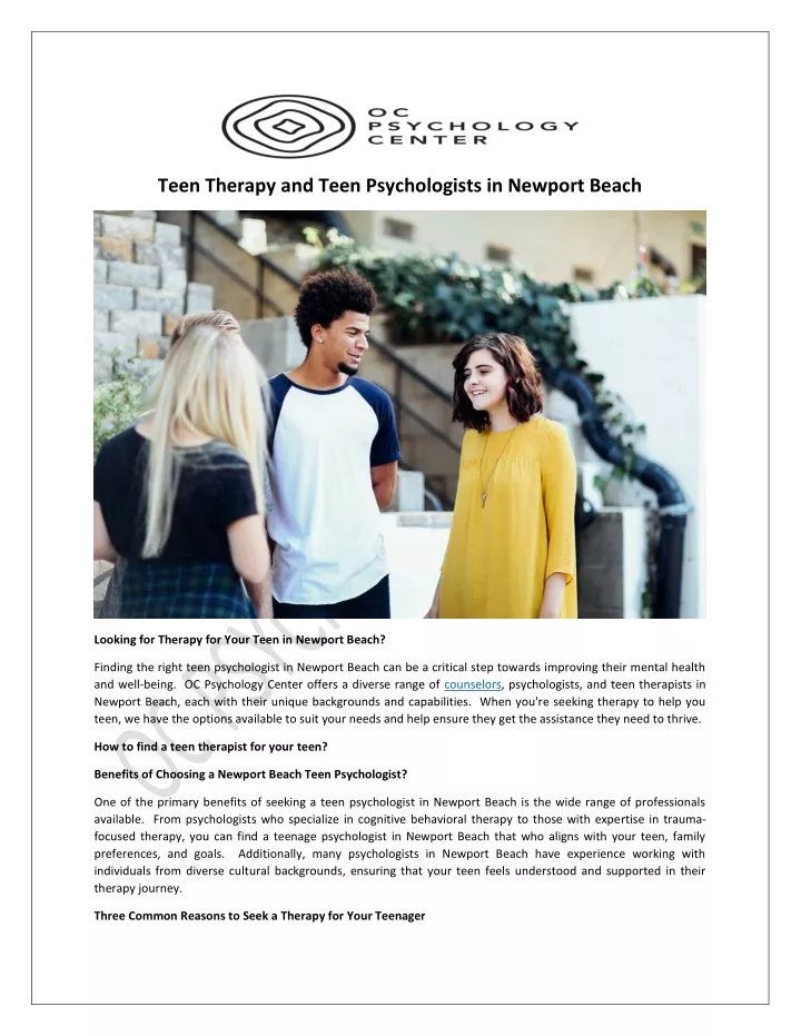 teen therapy and teen psychologists in newport