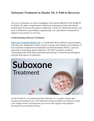 Suboxone Treatment in Hazlet, NJ