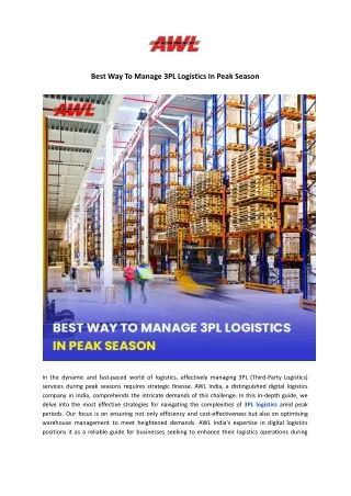 Best Way To Manage 3PL Logistics In Peak Season - AWL India