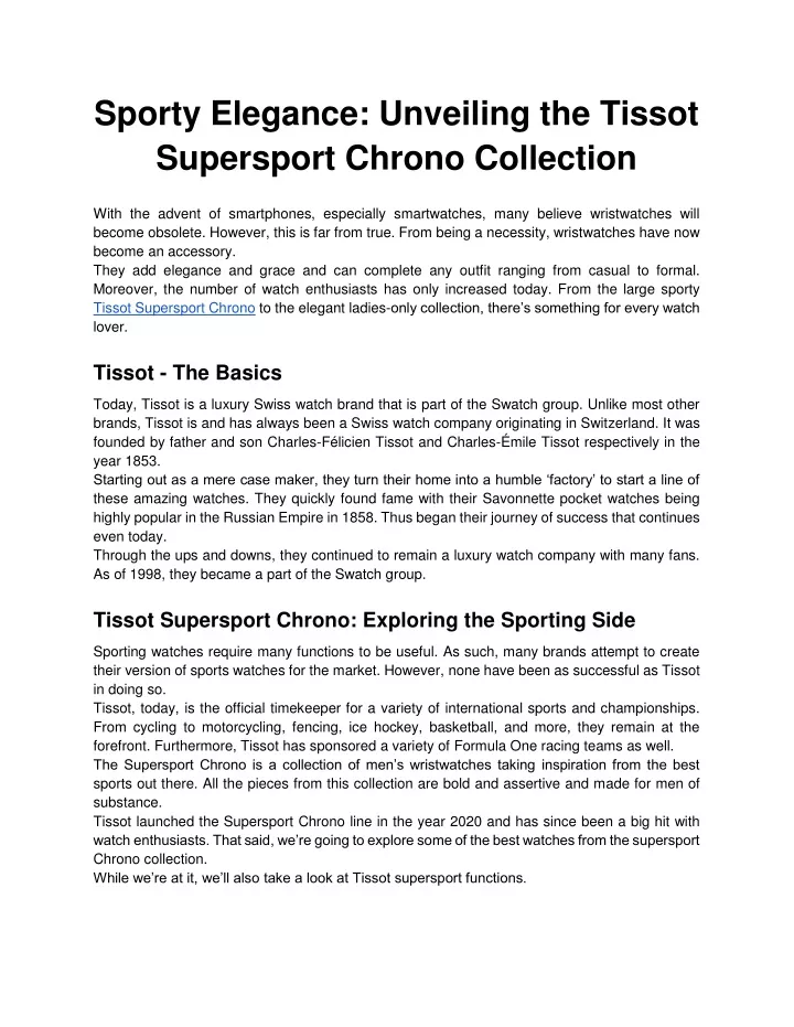 sporty elegance unveiling the tissot supersport