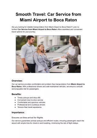 Smooth Travel: Car Service from Miami Airport to Boca Raton