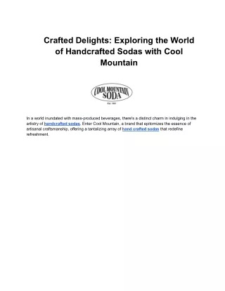 Crafted Delights - Exploring the World of Handcrafted Sodas with Cool Mountain