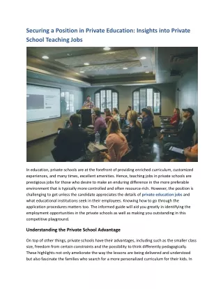 Securing a Position in Private Education - Insights into Private School Teaching Jobs