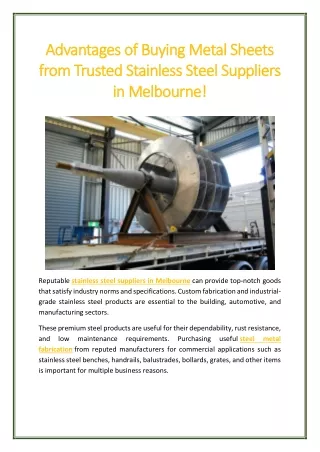 Advantages of Buying Metal Sheets from Trusted Stainless Steel Suppliers in Melb