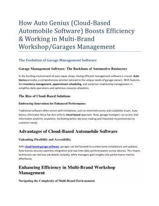 How Auto Genius Cloud-Based Automobile Software Boosts Efficiency & Working in Multi-Brand Workshop,Garages Management