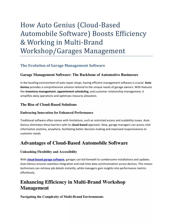 how auto genius cloud based automobile software